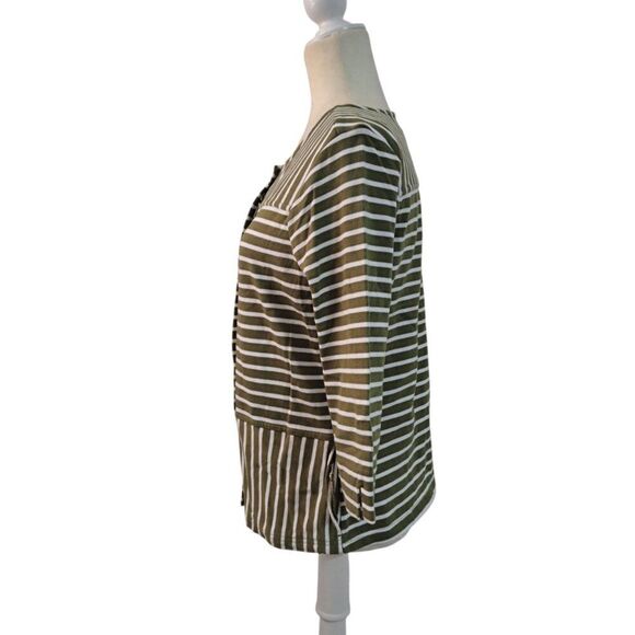 C Wonder Women's 3/4 Sleeve Full Zip Jacket Top Cotton Green White Striped Sz 8 - Picture 4 of 8